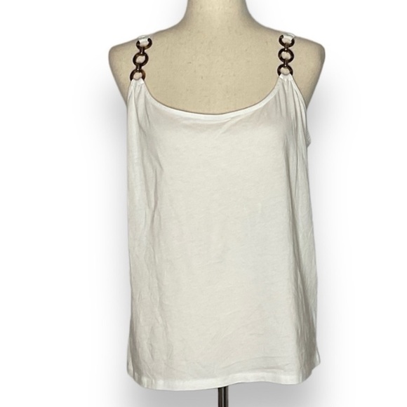 Michael Kors White Tortoise Shell Chain Strap Tank Top Size Large New - Picture 1 of 8